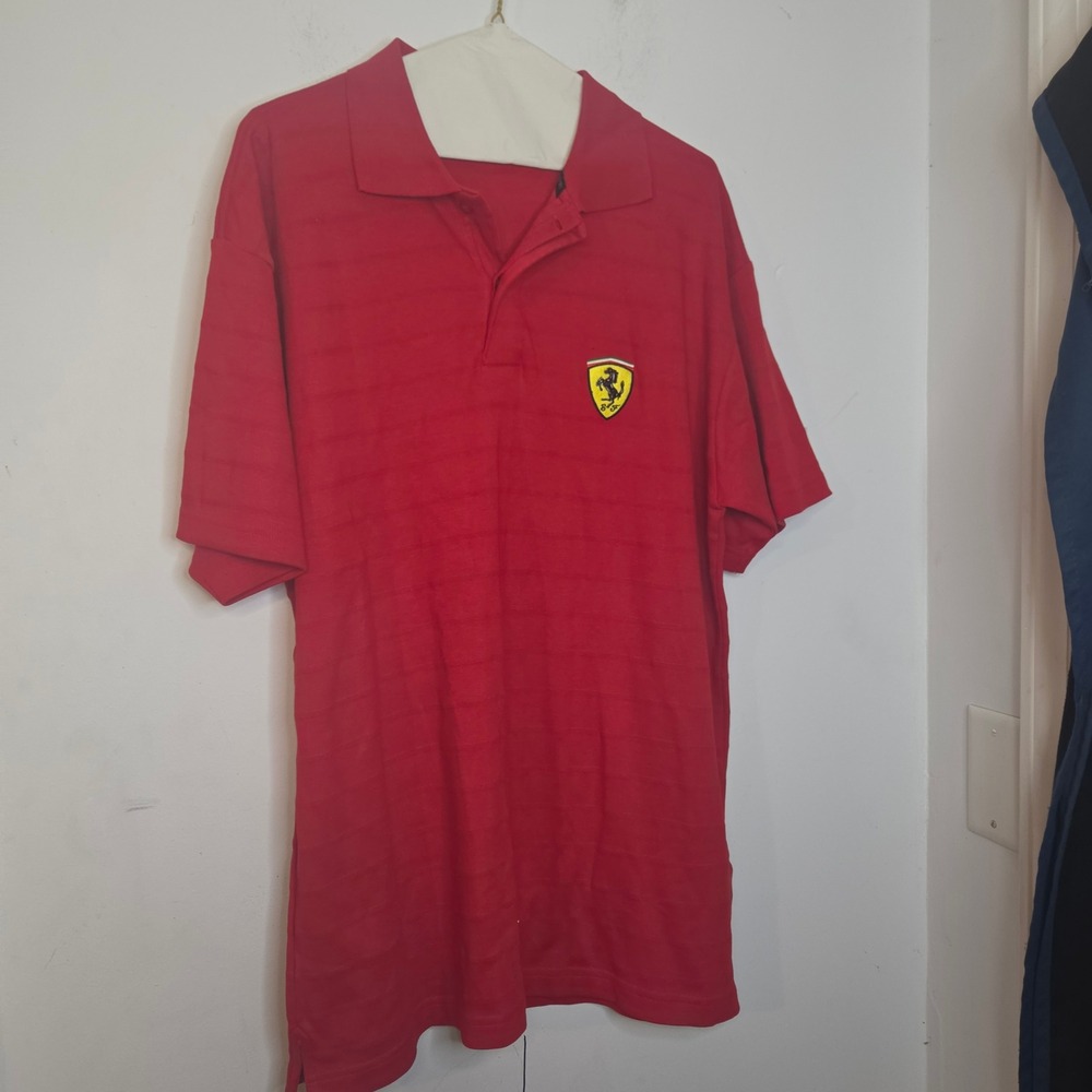 Ferrari Mens Red Short Sleeve Polo Shirt Scuderia Shield Logo Tonal Stripe XL